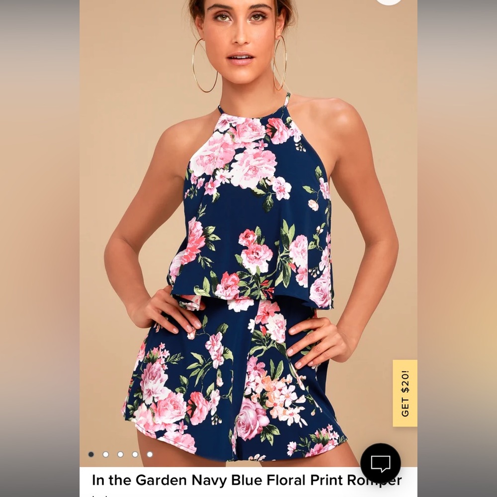 Lulus In the Garden Navy Blue Floral Print Romper, Size Small